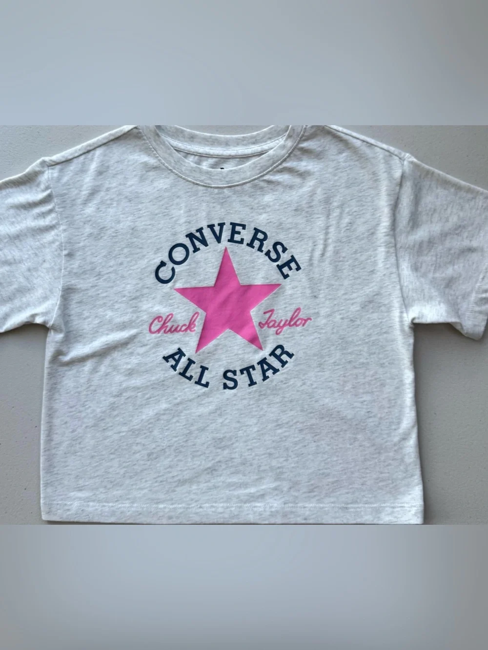 Converse Girls Medium Boxy Crop Tee Bundle 3 Graphic T Shirts Pink Gray (W XS/S)